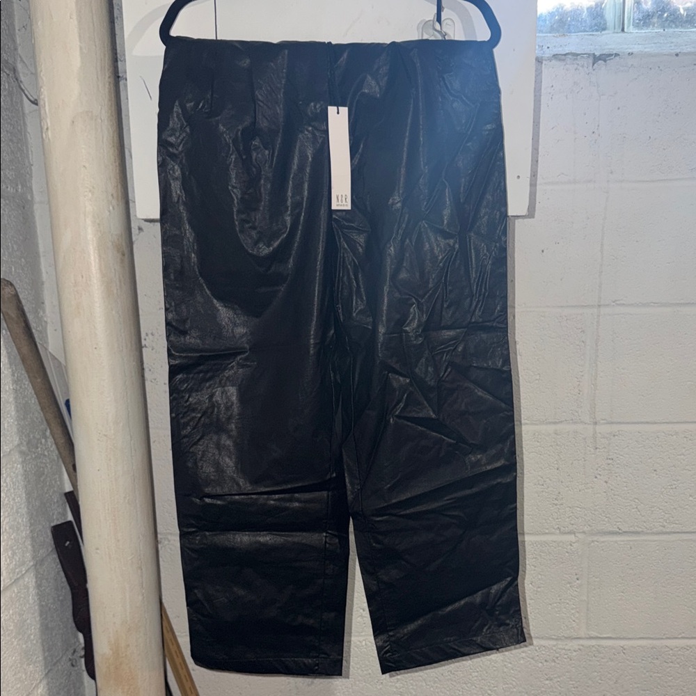 NSR Black Faux Leather Wide-Leg Pants